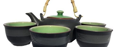 Service à thé à 6 tasses avec anse bambou