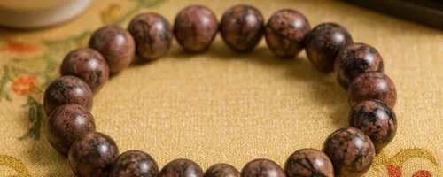 Bracelet Rhodonite Naturelle – Perles Roses et Veines Noires