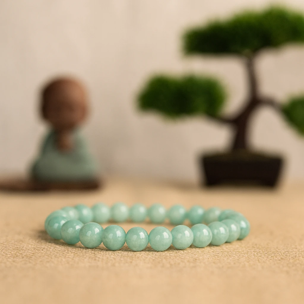 Bracelet en jade vert de Myanmar, perles polies, ambiance asiatique et bien-être énergétique