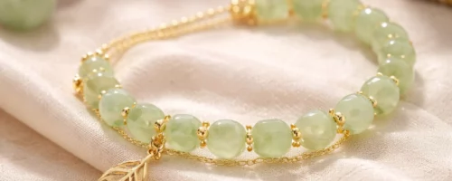Bracelet en jade vert pour femme, style chinois, double chaîne dorée, décor asiatique