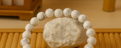 Bracelet Howlite blanc pour apaisement du Shen en décor asiatique