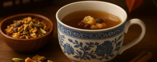 Infusion digestive MTC – soutien de la Rate et de l’Estomac, ambiance asiatique