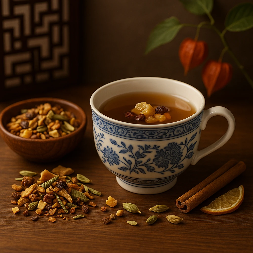 Infusion digestive MTC – soutien de la Rate et de l’Estomac, ambiance asiatique